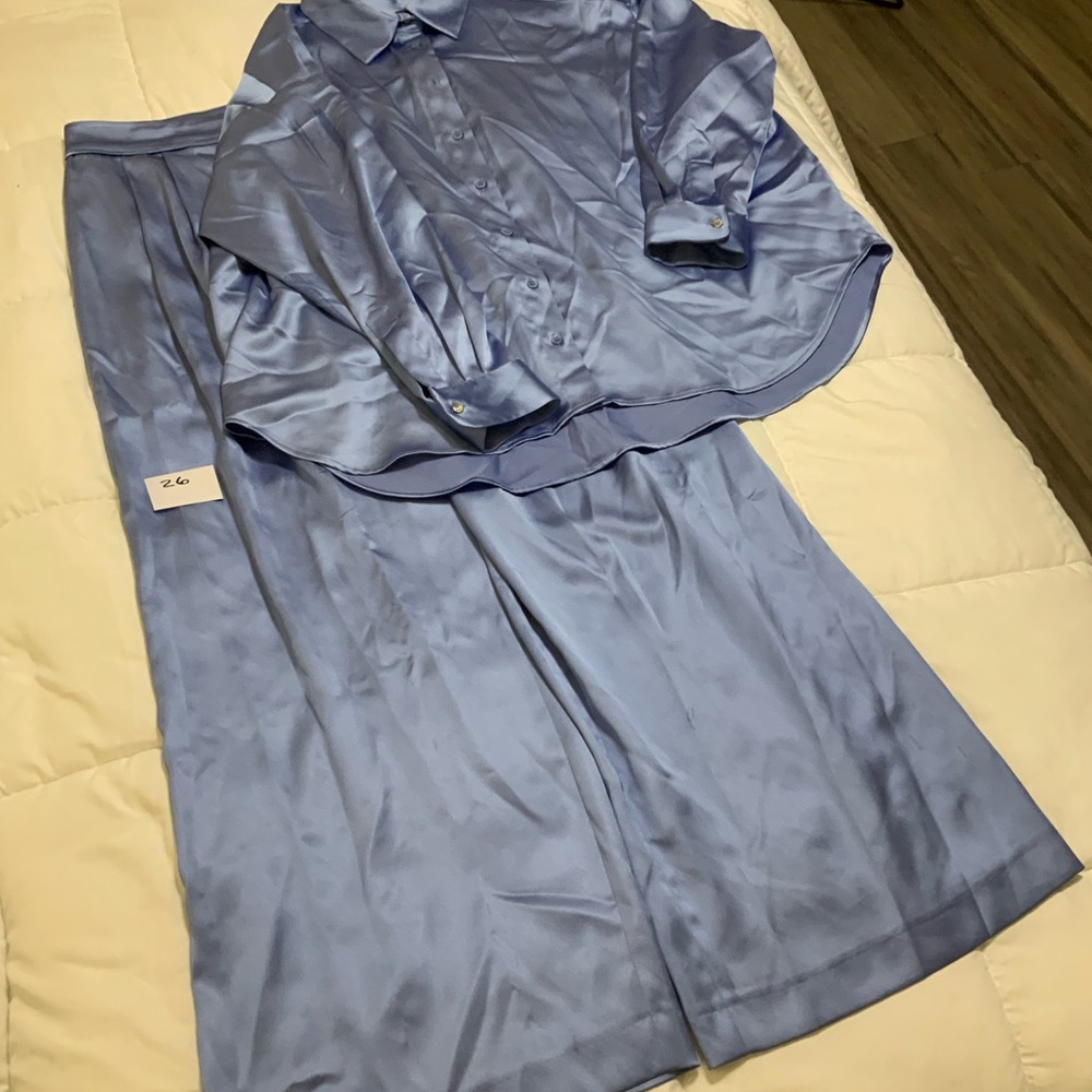 Gianni Bini Light Blue Satin Wide Leg Pants Set